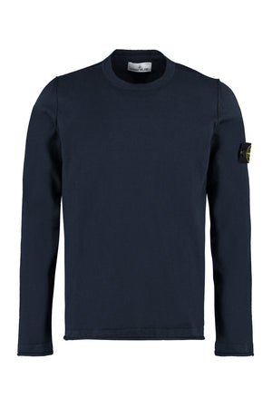 STONE ISLAND Blue Long Sleeve Crew-Neck Sweater with Logo Patch