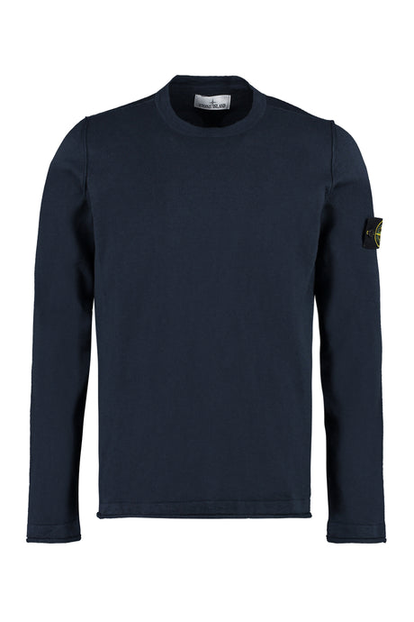 STONE ISLAND Blue Long Sleeve Crew-Neck Sweater with Logo Patch