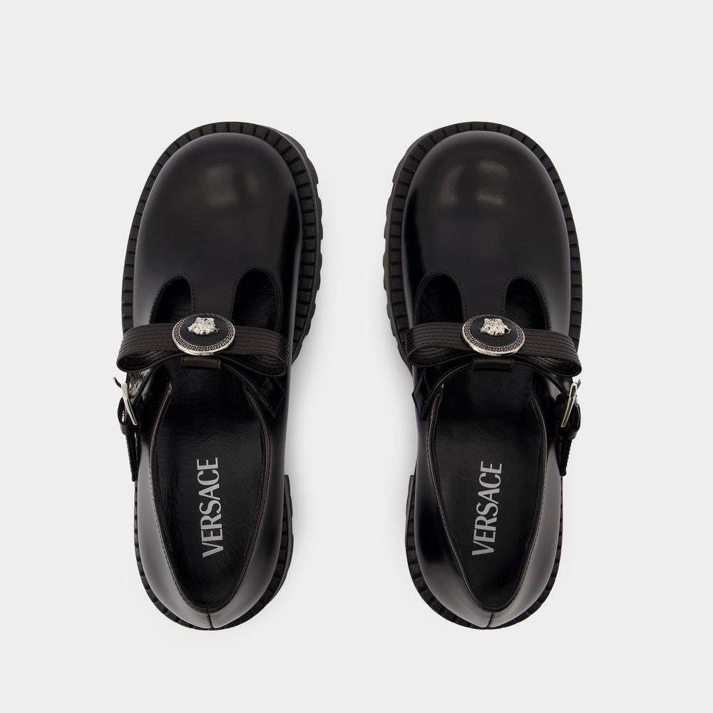 VERSACE Elegant Black Moccasin Derbies