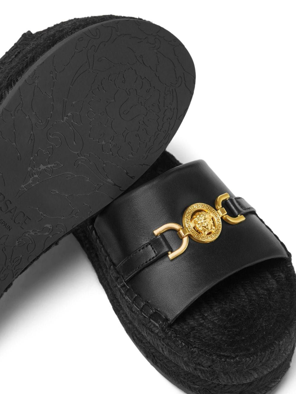 VERSACE Elegant Black Calf Leather Flat Sandals