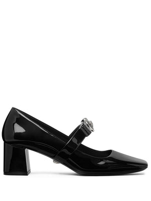 VERSACE Elegant Patent Leather Slip-On Pumps with Bow Detailing