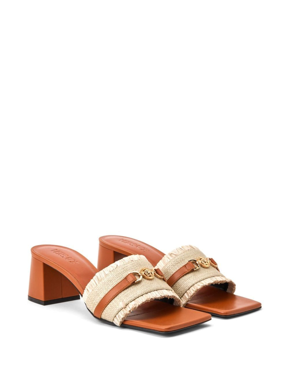 VERSACE Elegant Tan Calf Leather Flat Sandals T.55