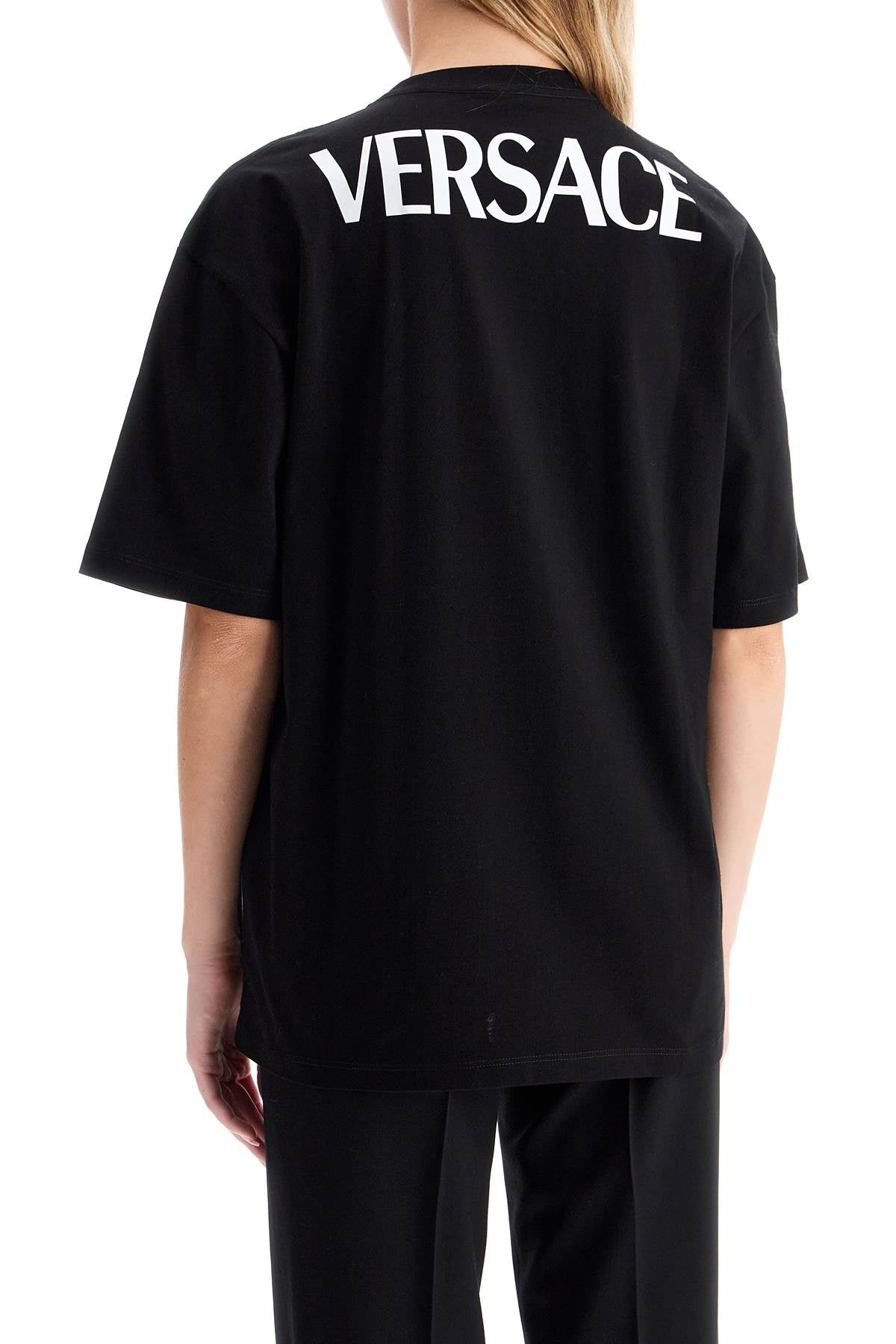 VERSACE Oversized Cotton T-Shirt with Scarf-Style Print