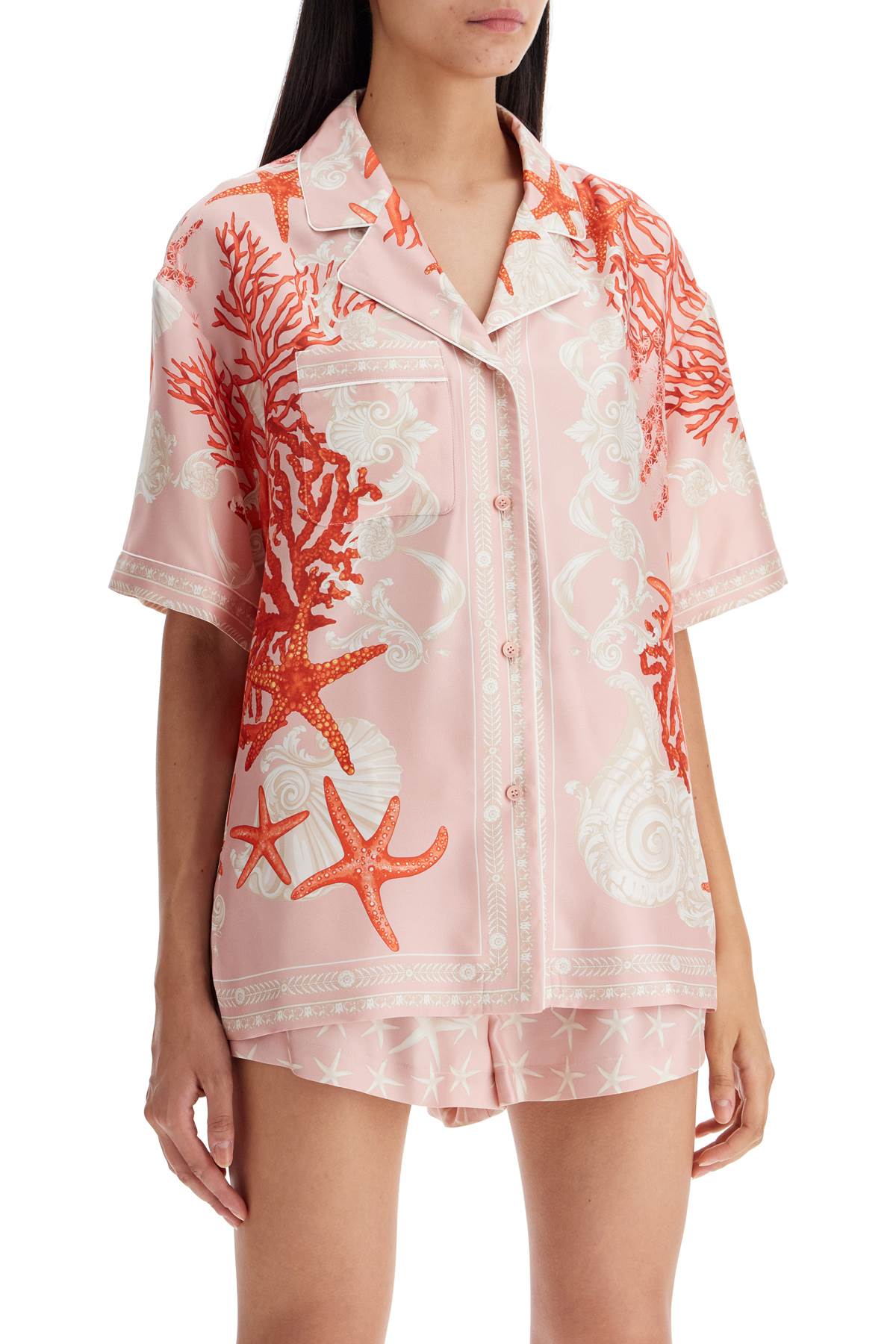 VERSACE Elegant Silk Baroque Print Short-Sleeve Shirt