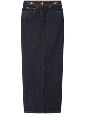 VERSACE High-Waisted Denim Long Skirt with Medusa Detail