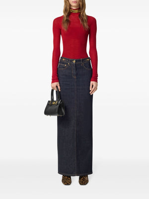 VERSACE High-Waisted Denim Long Skirt with Medusa Detail