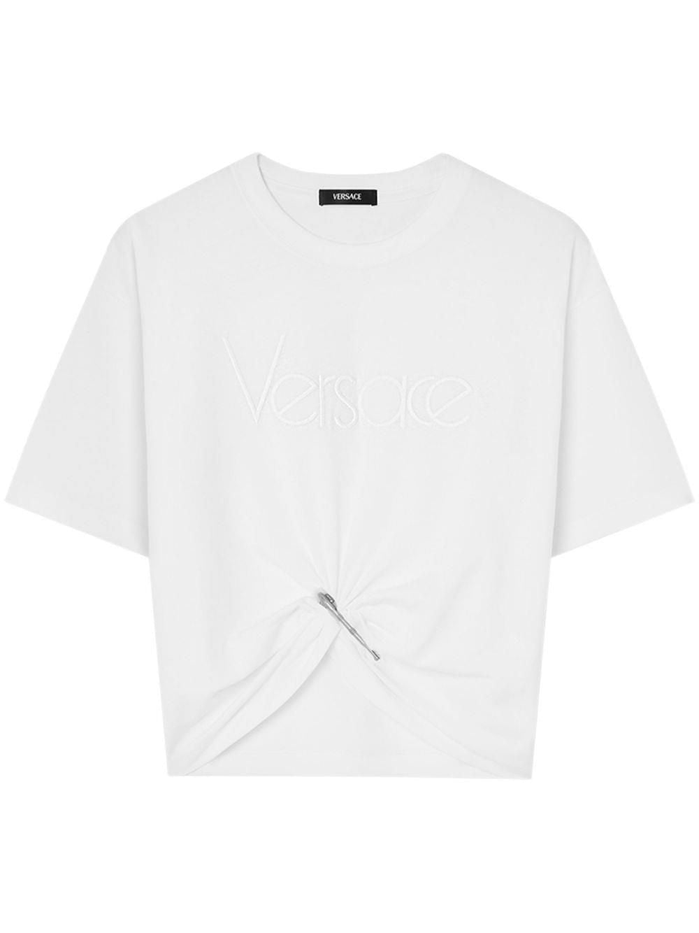 VERSACE Chic Safety Pin Cropped T-Shirt