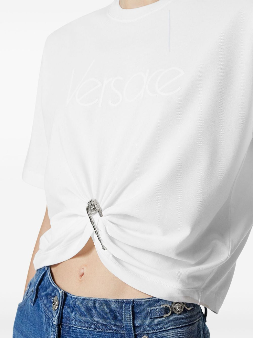 VERSACE Chic Safety Pin Cropped T-Shirt