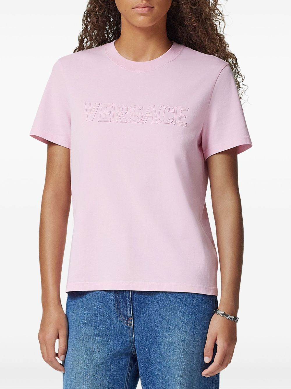 VERSACE Fringed Logo T-Shirt for Women - SS25 Collection