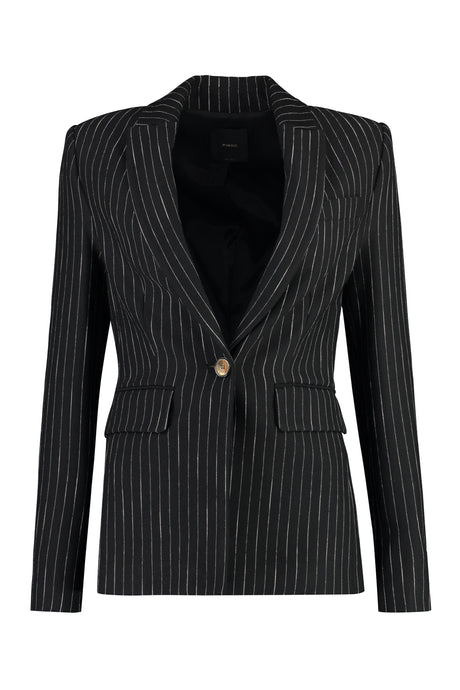 PINKO Elegant Single-Breasted Jacket for Women - Pin-striped, Peak Lapel Collar, Padded Shoulders - FW23