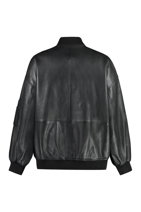 PINKO Sleek Black Leather Jacket for Women - Zipped & Pen Pockets, Ribbed Edges
