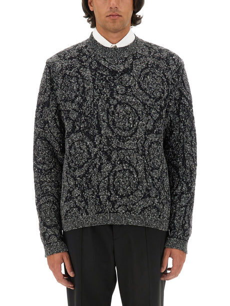 VERSACE Tweed Effect Knit Sweater - Regular Fit