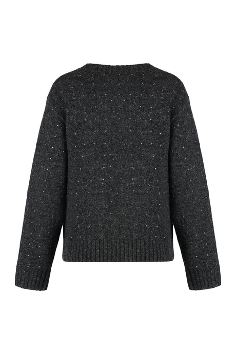 PINKO Rhinestone-Adorned Crew-Neck Wool Sweater