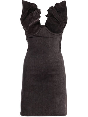Váy Mini Dáng Rộng Màu Tím Bằng Vải Jean Pha Cotton