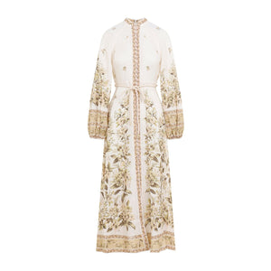 ZIMMERMANN Golden Buttoned Linen Midi Dress