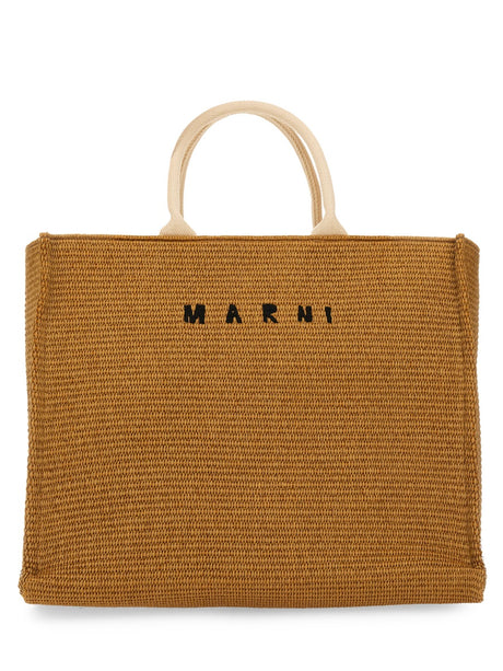 MARNI Large Raffia Effect Fabric Tote Handbag