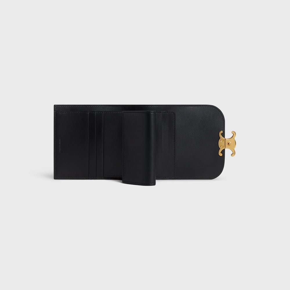 CELINE Elegant Mini Triomphe Wallet in Black Leather 10.5x9x3cm