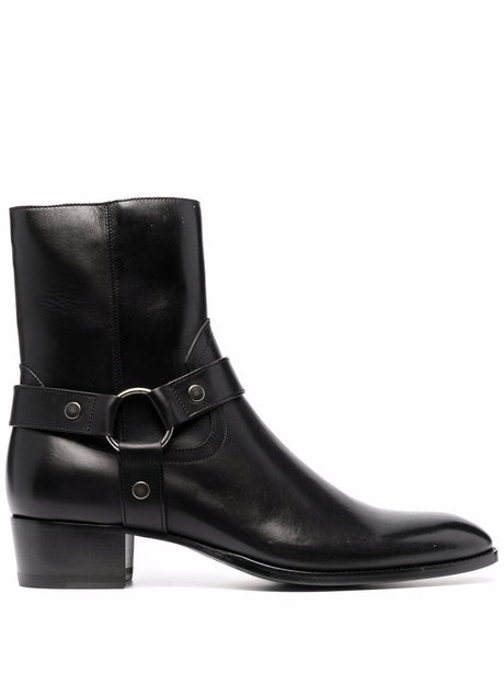 SAINT LAURENT PARIS Elegant Leather Ankle Boots with 4 cm Heel