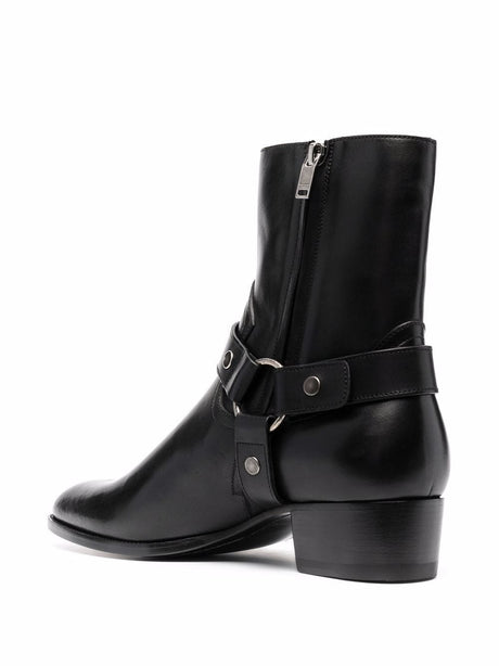 SAINT LAURENT PARIS Elegant Leather Ankle Boots with 4 cm Heel