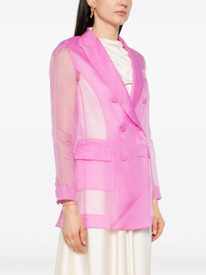 MAX MARA PIANOFORTE Pink Silk Double-Breasted Blazer Jacket for Women