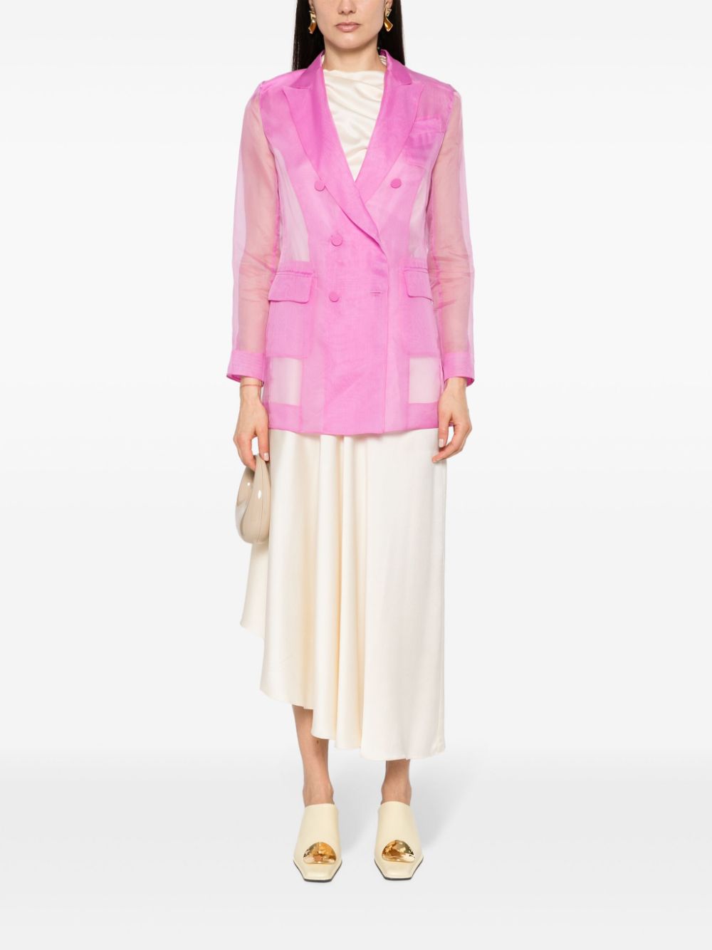 MAX MARA PIANOFORTE Pink Silk Double-Breasted Blazer Jacket for Women