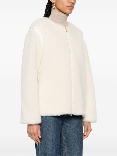 MAX MARA Cream White Wool Blend Faux-Fur Jacket for Women