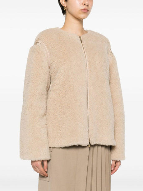 MAX MARA Light Beige Alpaca Wool-Blend Shearling Jacket for Women