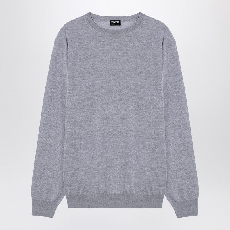 ZEGNA Classic Grey Wool Crew-Neat Sweater