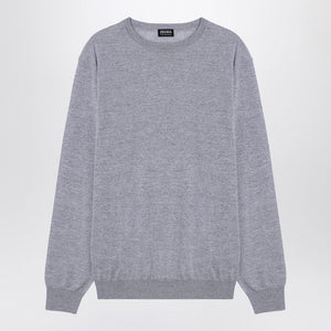 ZEGNA Classic Grey Wool Crew-Neat Sweater