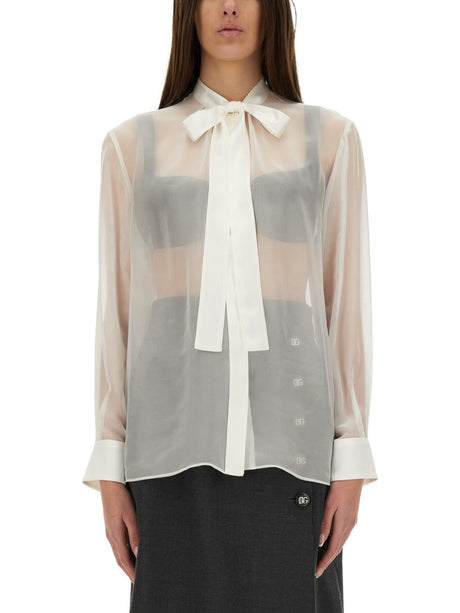 DOLCE & GABBANA Chiffon Shirt with Bow - Size 40 IT