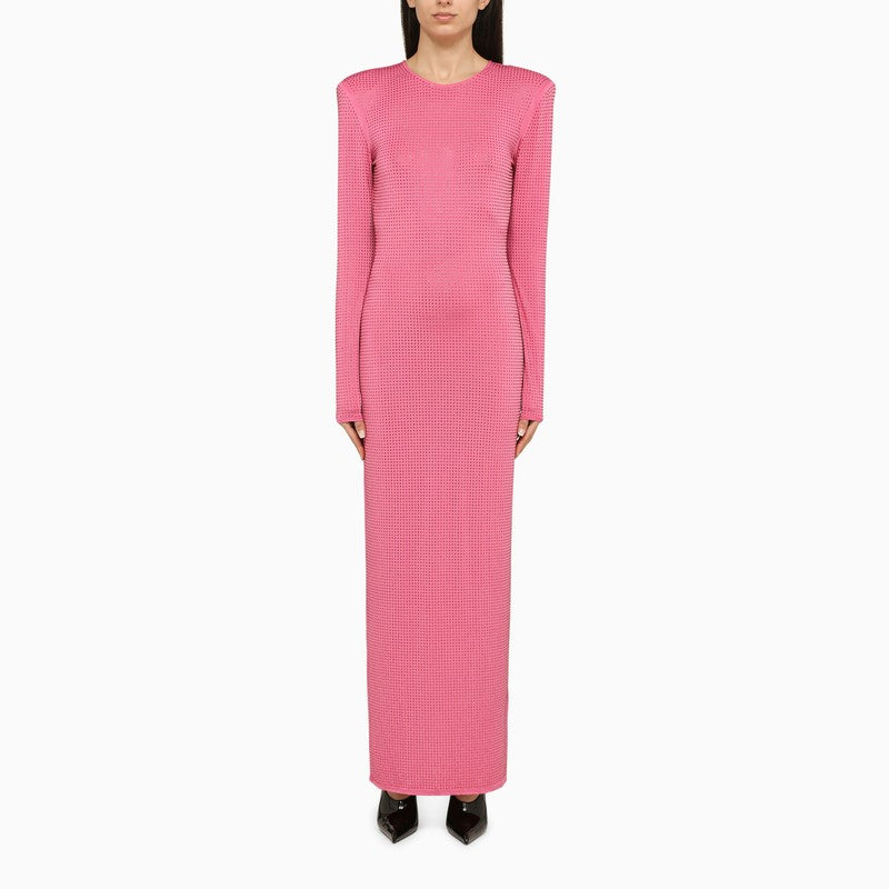 Pink Dress with Micro-Rhinestones and Maxi Shoulders