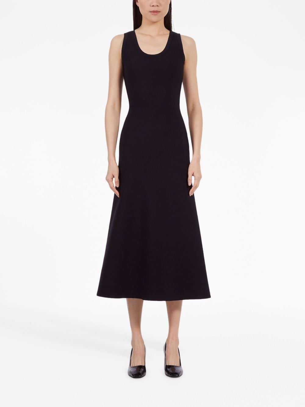 FERRAGAMO Black Sleeveless Flared Midi Dress for Women