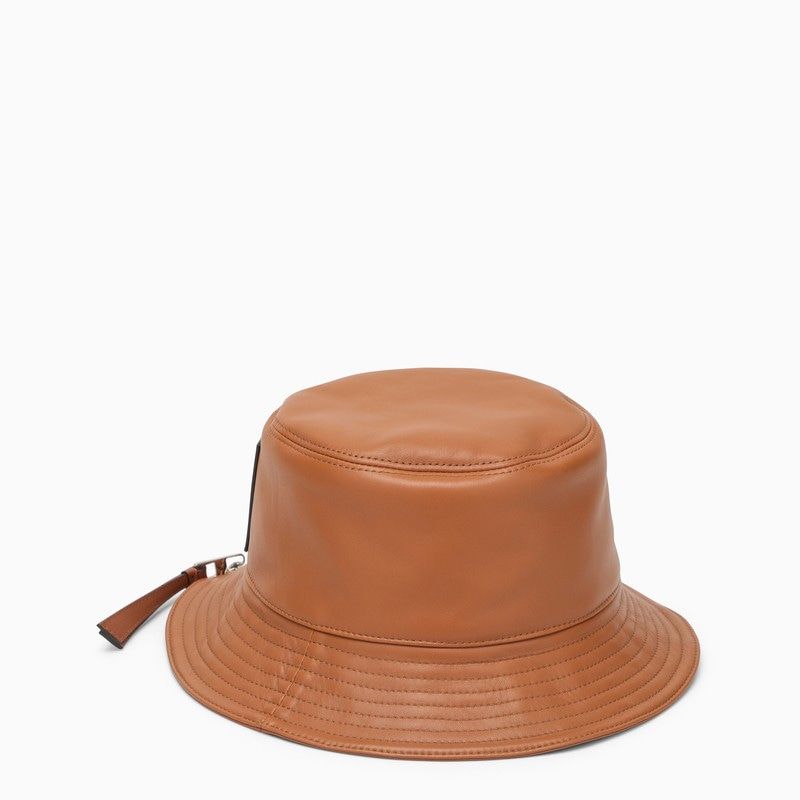 قبعة دلو جلدية برتقالية عصرية للنساء