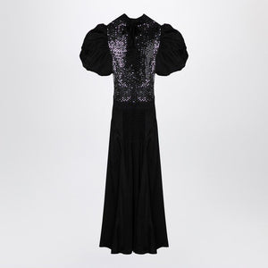 ROTATE BIRGERCHRISTENSEN Elegant Black Midi Dress with Puff Sleeves