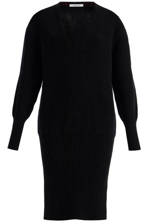 FERRAGAMO Knit Midi Dress with Deep V-Neck and Dropped Shoulders