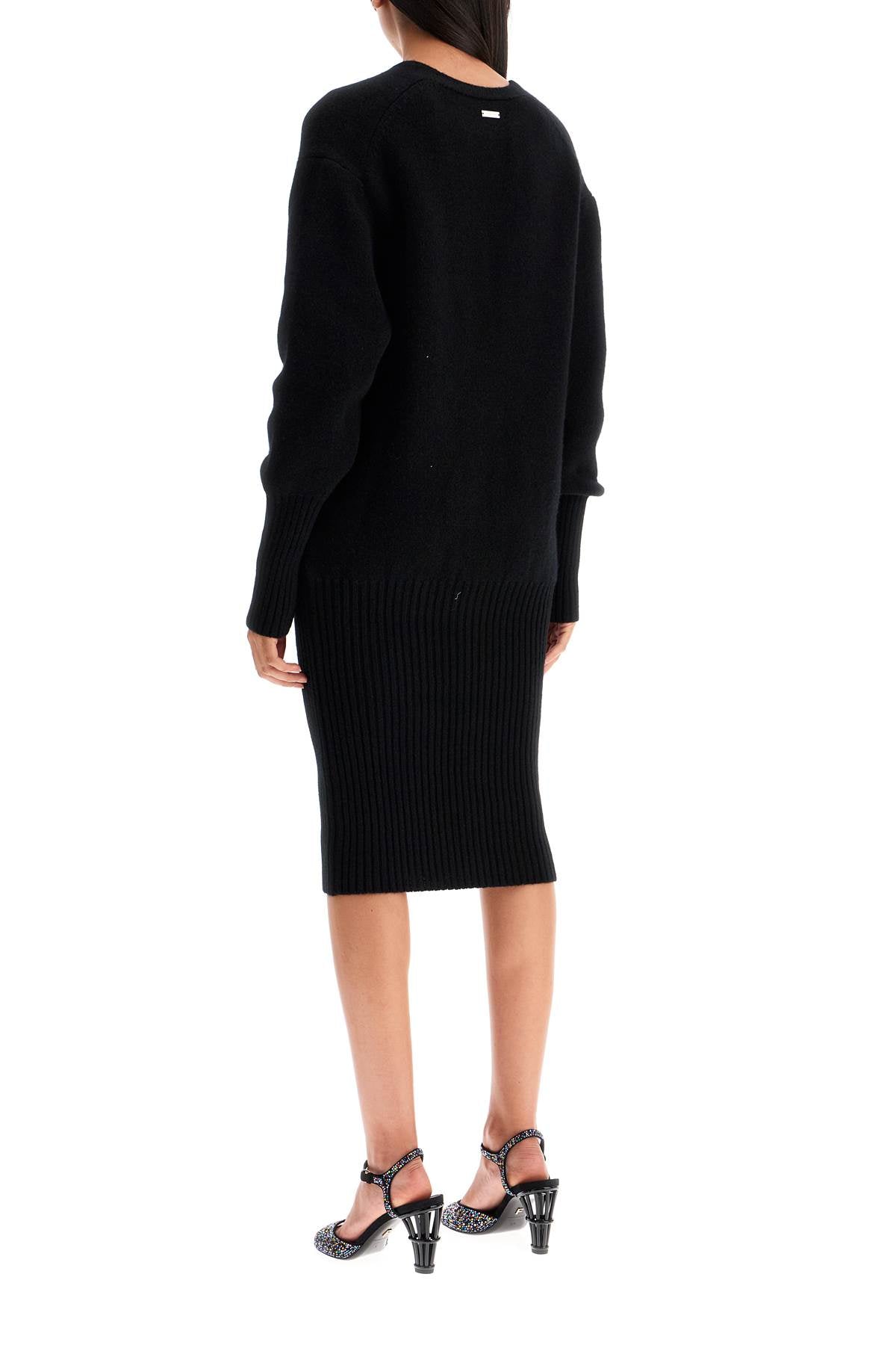 FERRAGAMO Knit Midi Dress with Deep V-Neck and Dropped Shoulders