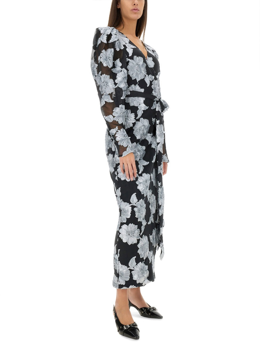 ROTATE BIRGERCHRISTENSEN Floral Long Dress - Regular Fit Size 34