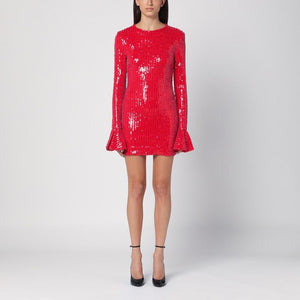 ROTATE BIRGERCHRISTENSEN  RED MINI DRESS WITH MICRO SEQUINS