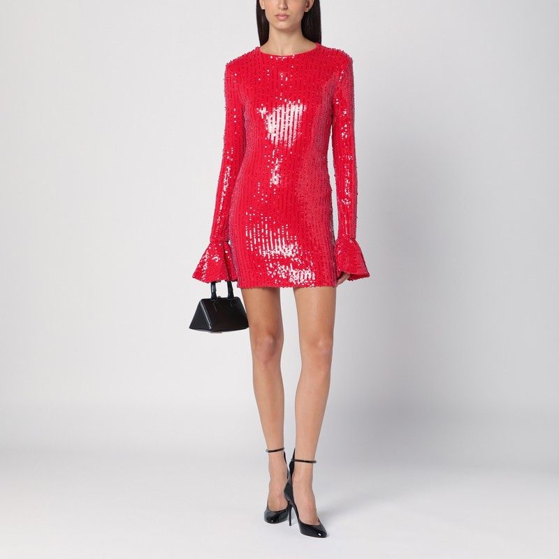 ROTATE BIRGERCHRISTENSEN  RED MINI DRESS WITH MICRO SEQUINS