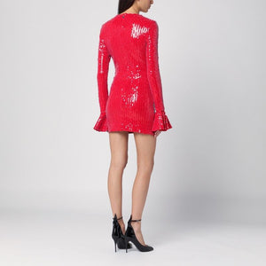 ROTATE BIRGERCHRISTENSEN  RED MINI DRESS WITH MICRO SEQUINS