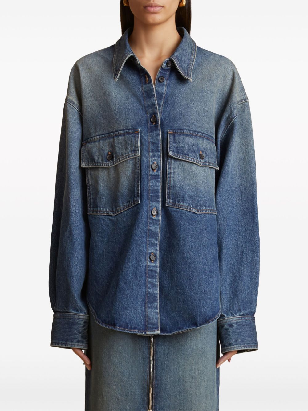 KHAITE Classic Denim Shirt with Asymmetric Hem - Size XS