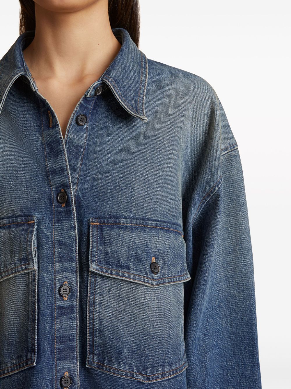 KHAITE Classic Denim Shirt with Asymmetric Hem - Size XS