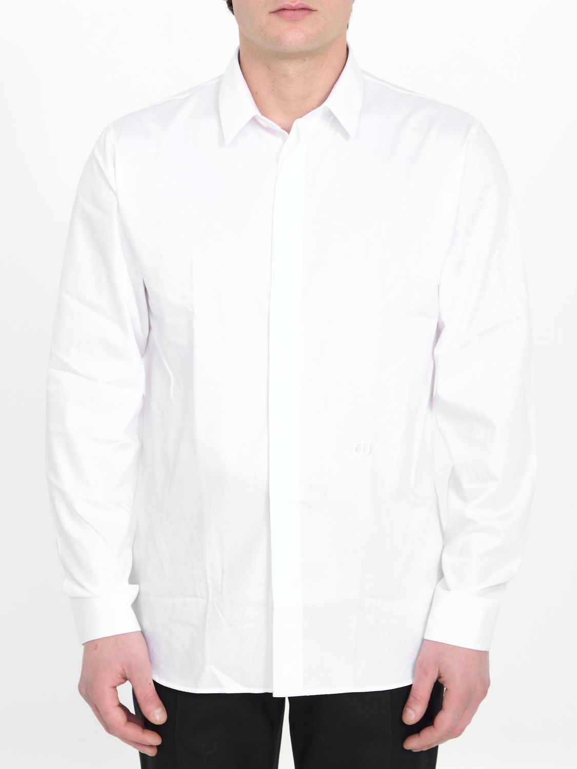 DIOR HOMME Classic White Cotton Shirt with Tonal Icon Embroidery