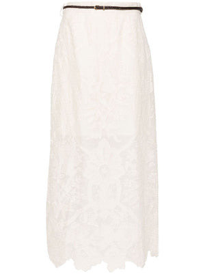 ZIMMERMANN Floral Embroidered Linen Midi Skirt