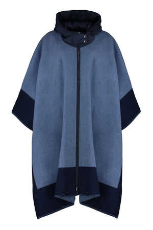 ETRO Women's Wool Cape with Hood and Intarsia Detail in Light Blue