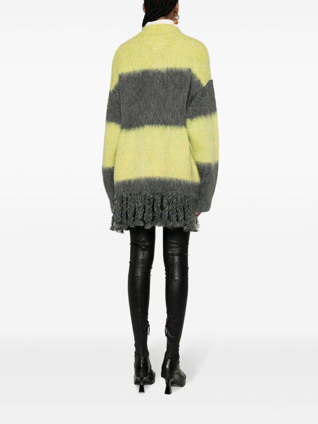 黃色條紋羊毛混紡女款開襟外套 - FW23