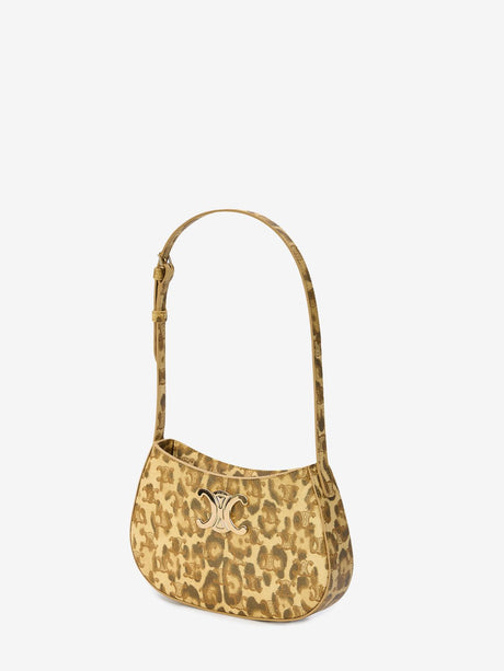 CELINE Medium Tilly Multicolor Leopard Canvas & Calfskin Leather Shoulder Bag with Gold Finishes, 22x13.5x4 cm