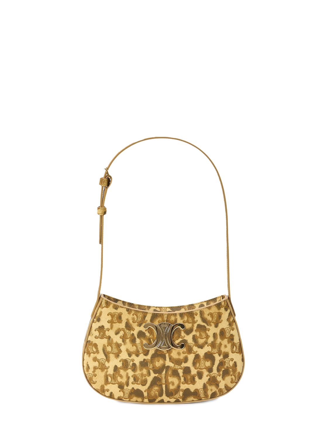 Túi xách vai da báo đa sắc, da bê và vải bố với hoàn thiện vàng, 22x13.5x4 cm