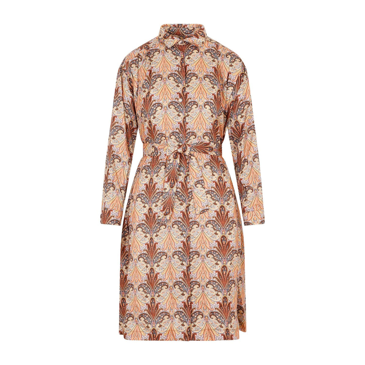 Printed Wool and Silk Dress for Women - Brown