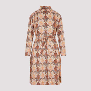 Printed Wool and Silk Dress for Women - Brown